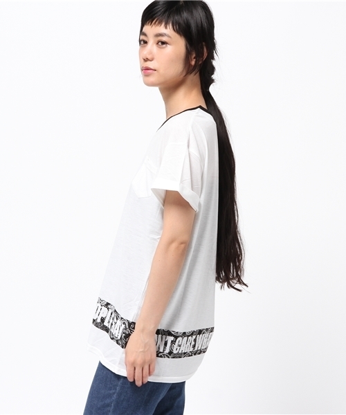 VENCEEXCHANGE（ヴァンスエクスチェンジ）の「バンダナ裾ロゴTシャツ（Tシャツ/カットソー・レディース・オフホワイト/ブラック・MEDIUM）」の7枚目の写真