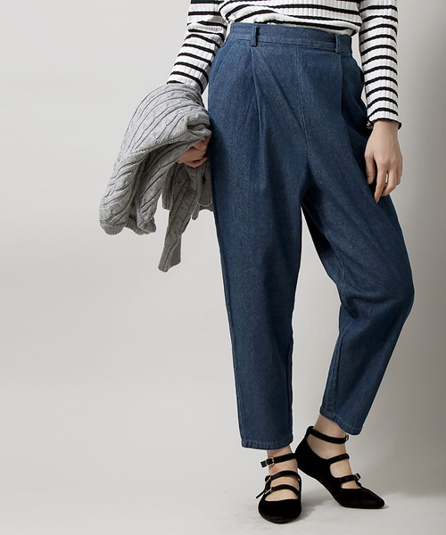 WEGO（ウィゴー）の「WEGO/タックテーパードパンツ（その他パンツ・レディース・インディゴブルー/ベージュ/ブラック/サックスブルー/ピンク・FREE）」の5枚目の写真