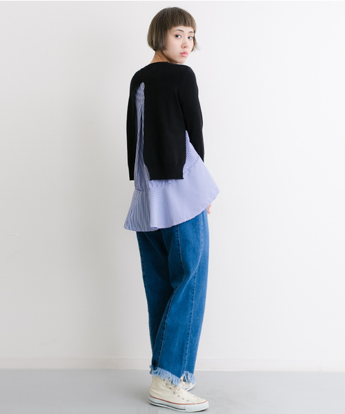 MERLOT（メルロー）の「ストライプぺプラム×ニットプルオーバーアンサンブル9058（ニット/セーター・レディース・ブラック/ネイビー/オフホワイト/グレー・FREE）」の8枚目の写真