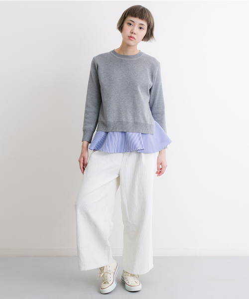 MERLOT（メルロー）の「ストライプぺプラム×ニットプルオーバーアンサンブル9058（ニット/セーター・レディース・ブラック/ネイビー/オフホワイト/グレー・FREE）」の9枚目の写真