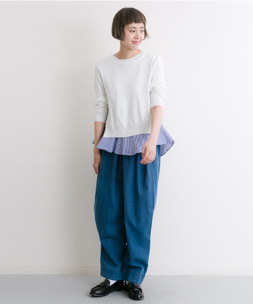 MERLOT（メルロー）の「ストライプぺプラム×ニットプルオーバーアンサンブル9058（ニット/セーター・レディース・ブラック/ネイビー/オフホワイト/グレー・FREE）」の16枚目の写真