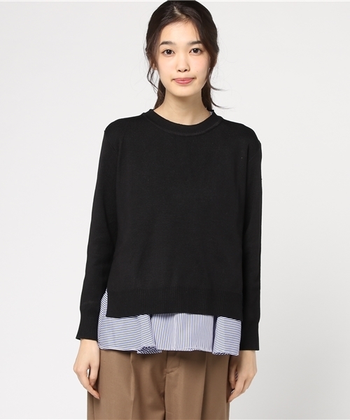 MERLOT（メルロー）の「ストライプぺプラム×ニットプルオーバーアンサンブル9058（ニット/セーター・レディース・ブラック/ネイビー/オフホワイト/グレー・FREE）」の17枚目の写真