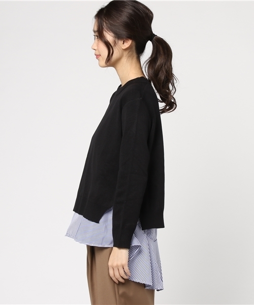 MERLOT（メルロー）の「ストライプぺプラム×ニットプルオーバーアンサンブル9058（ニット/セーター・レディース・ブラック/ネイビー/オフホワイト/グレー・FREE）」の18枚目の写真
