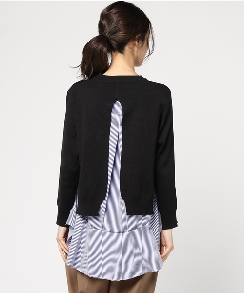 MERLOT（メルロー）の「ストライプぺプラム×ニットプルオーバーアンサンブル9058（ニット/セーター・レディース・ブラック/ネイビー/オフホワイト/グレー・FREE）」の19枚目の写真