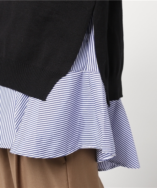 MERLOT（メルロー）の「ストライプぺプラム×ニットプルオーバーアンサンブル9058（ニット/セーター・レディース・ブラック/ネイビー/オフホワイト/グレー・FREE）」の10枚目の写真