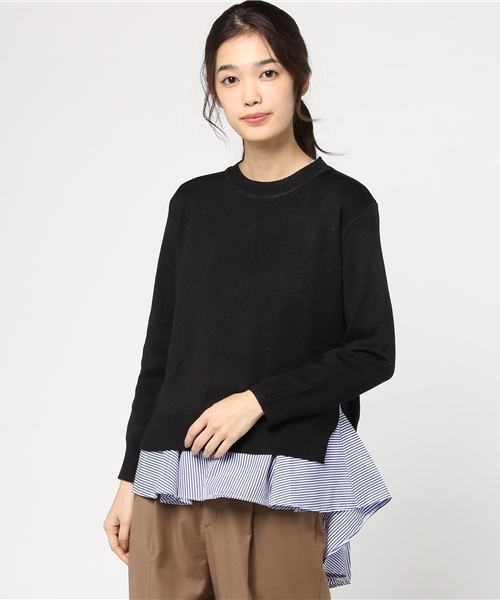 MERLOT（メルロー）の「ストライプぺプラム×ニットプルオーバーアンサンブル9058（ニット/セーター・レディース・ブラック/ネイビー/オフホワイト/グレー・FREE）」の14枚目の写真