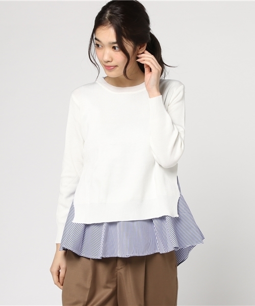 MERLOT（メルロー）の「ストライプぺプラム×ニットプルオーバーアンサンブル9058（ニット/セーター・レディース・ブラック/ネイビー/オフホワイト/グレー・FREE）」の15枚目の写真