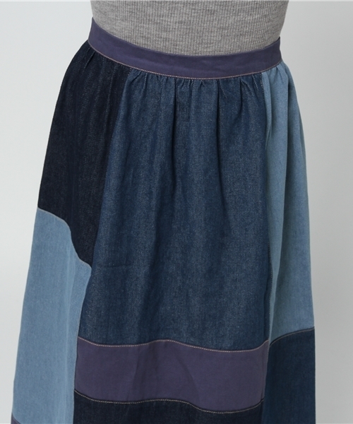 MERLOT（メルロー）の「リメイク風パッチワークデニムスカート 2218（デニムスカート・レディース・ブルー・FREE）」の6枚目の写真