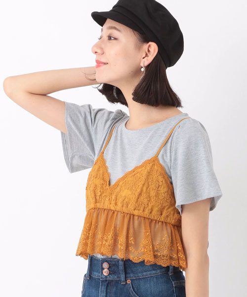 earth music&ecology（アースミュージックアンドエコロジー）の「SET2点 レースキャミ+プルオーバー（Tシャツ/カットソー・レディース・ブラック/マスタード/バーガンディー・FREE）」の3枚目の写真