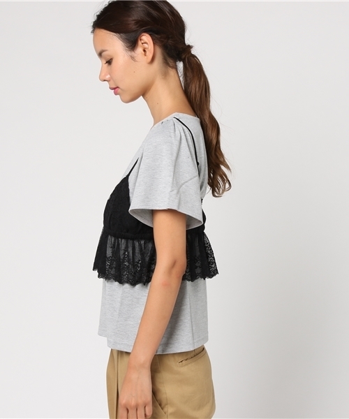 earth music&ecology（アースミュージックアンドエコロジー）の「SET2点 レースキャミ+プルオーバー（Tシャツ/カットソー・レディース・ブラック/マスタード/バーガンディー・FREE）」の5枚目の写真