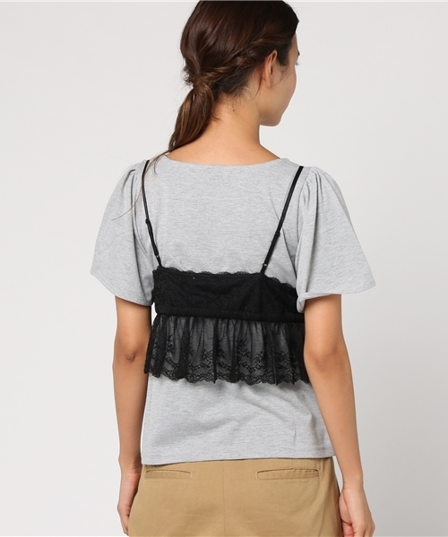 earth music&ecology（アースミュージックアンドエコロジー）の「SET2点 レースキャミ+プルオーバー（Tシャツ/カットソー・レディース・ブラック/マスタード/バーガンディー・FREE）」の6枚目の写真