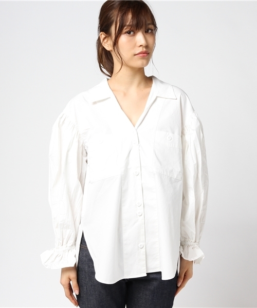 SLY（スライ）の「PEASANT ギャザースキッパーSH（シャツ/ブラウス・レディース・カーキ/ブラック/ホワイト・FREE）」の5枚目の写真