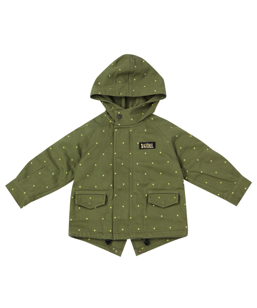 X-girl Stages(エックスガールステージス)の「STAR PRINTED MODS JACKET (4T~7T)(モッズコート・キッズ・オリーブ/ネイビー・4T/5T/6T/7T)」の2枚目の写真