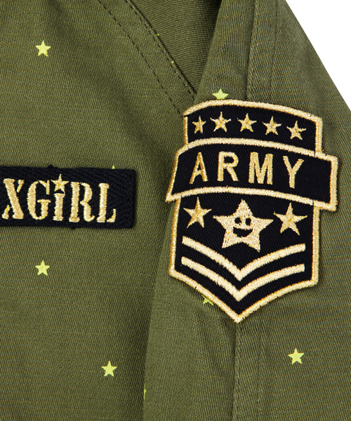 X-girl Stages(エックスガールステージス)の「STAR PRINTED MODS JACKET (4T~7T)(モッズコート・キッズ・オリーブ/ネイビー・4T/5T/6T/7T)」の6枚目の写真