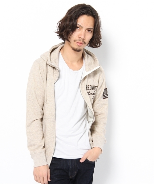 WEGO(ウィゴー)の「ソフト裏毛LSZIPパーカー(パーカー・メンズ・ブラック/杢グレー/ベージュ/ネイビー/ワイン・MEDIUM/LARGE)」の8枚目の写真