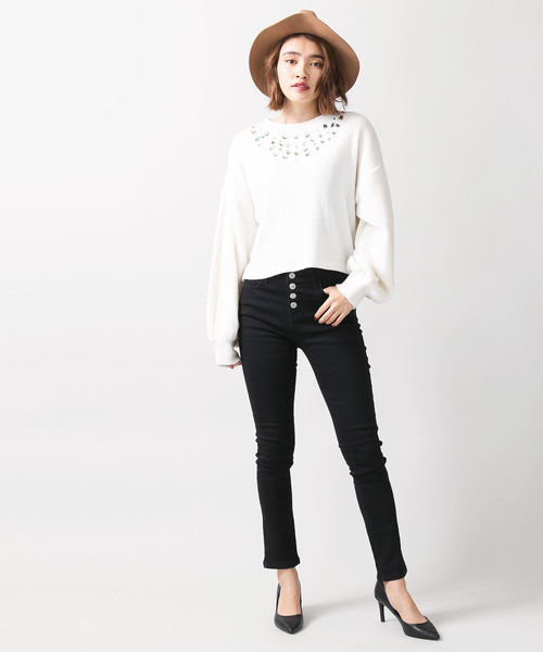 WEGO（ウィゴー）の「WEGO/ビジュープルオーバー（スウェット・レディース・オフホワイト/ブラック・FREE）」の8枚目の写真