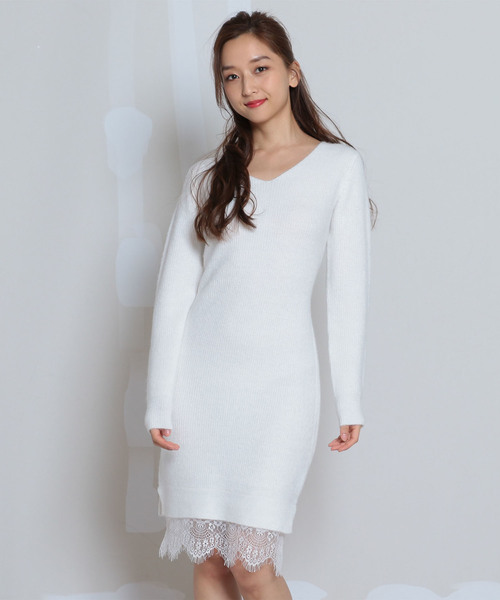 Royal Party ロイヤルパーティー の 裾レースニットワンピース ワンピース Wear