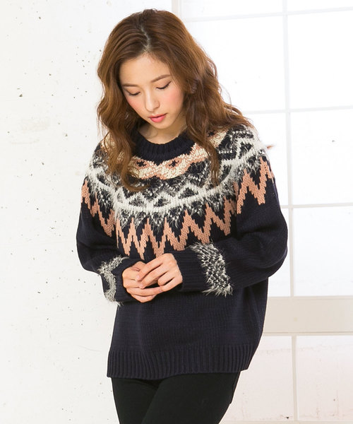 ノルディック柄フェザー混ニットトップス レディース セーター 長袖 C33 神戸レタス ニット セーター Kobe Lettuce コウベレタス のファッション通販 Zozotown