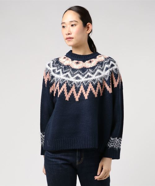 KOBE LETTUCE（コウベレタス）の「ノルディック柄フェザー混ニットトップス＊レディース/セーター/長袖[C3389]神戸レタス（ニット/セーター・レディース・ネイビー/グレー/オフホワイト・FREE）」の6枚目の写真