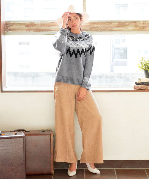 KOBE LETTUCE（コウベレタス）の「ノルディック柄フェザー混ニットトップス＊レディース/セーター/長袖[C3389]神戸レタス（ニット/セーター・レディース・ネイビー/グレー/オフホワイト・FREE）」の9枚目の写真