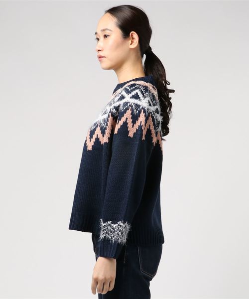 KOBE LETTUCE（コウベレタス）の「ノルディック柄フェザー混ニットトップス＊レディース/セーター/長袖[C3389]神戸レタス（ニット/セーター・レディース・ネイビー/グレー/オフホワイト・FREE）」の5枚目の写真