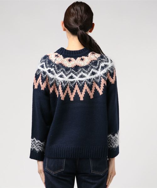 KOBE LETTUCE（コウベレタス）の「ノルディック柄フェザー混ニットトップス＊レディース/セーター/長袖[C3389]神戸レタス（ニット/セーター・レディース・ネイビー/グレー/オフホワイト・FREE）」の4枚目の写真