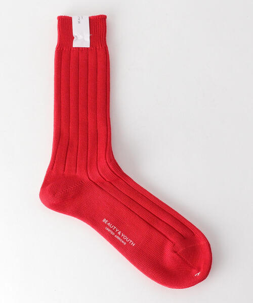 BEAUTY&YOUTH UNITED ARROWS(ビューティーアンドユースユナイテッドアローズ)の「BY シルケット リブ レギュラー ソックス(ソックス/靴下・メンズ・ホワイト/レッド/ブラック・FREE)」の3枚目の写真