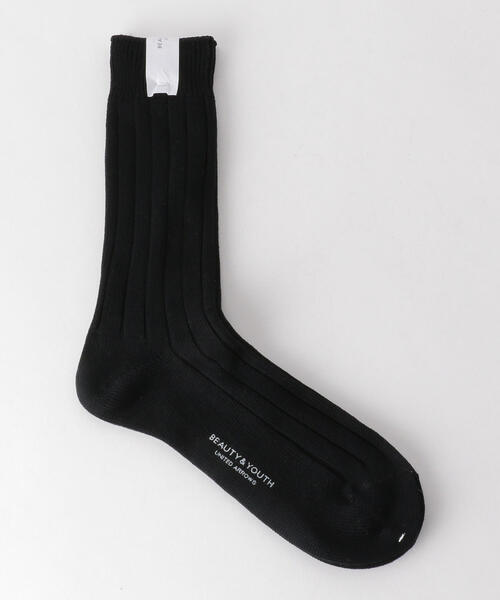 BEAUTY&YOUTH UNITED ARROWS(ビューティーアンドユースユナイテッドアローズ)の「BY シルケット リブ レギュラー ソックス(ソックス/靴下・メンズ・ホワイト/レッド/ブラック・FREE)」の1枚目の写真