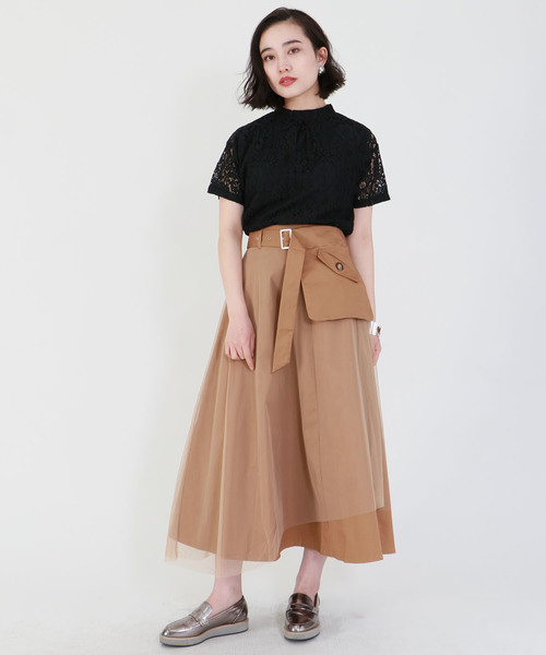 &g'aime（アンジェム）の「【&g'aime】チュールレイヤードスカート（スカート・レディース・ベージュ/ネイビー/カーキ・FREE）」の4枚目の写真