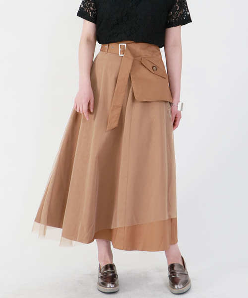 &g'aime（アンジェム）の「【&g'aime】チュールレイヤードスカート（スカート・レディース・ベージュ/ネイビー/カーキ・FREE）」の5枚目の写真