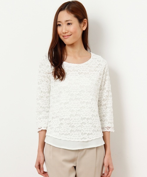 VIS（ビス）の「裏地配色レースプルオーバー（Tシャツ/カットソー・レディース・ホワイト/ホワイト系その他/グリーン系その他/サックスブルー/タン・MEDIUM）」の2枚目の写真