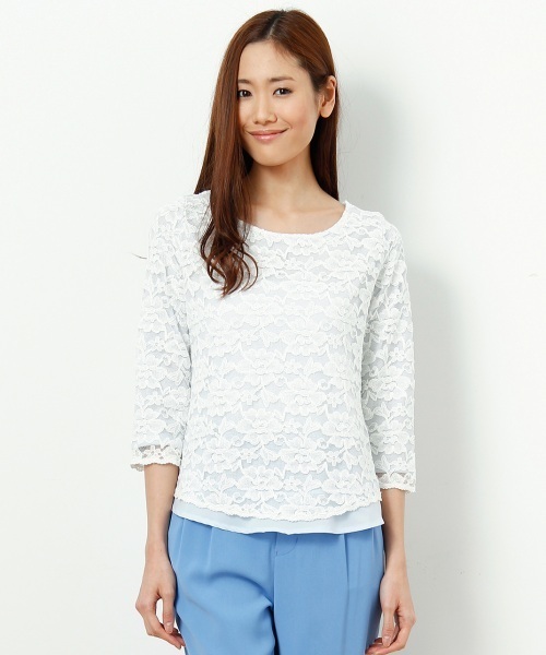 VIS（ビス）の「裏地配色レースプルオーバー（Tシャツ/カットソー・レディース・ホワイト/ホワイト系その他/グリーン系その他/サックスブルー/タン・MEDIUM）」の5枚目の写真