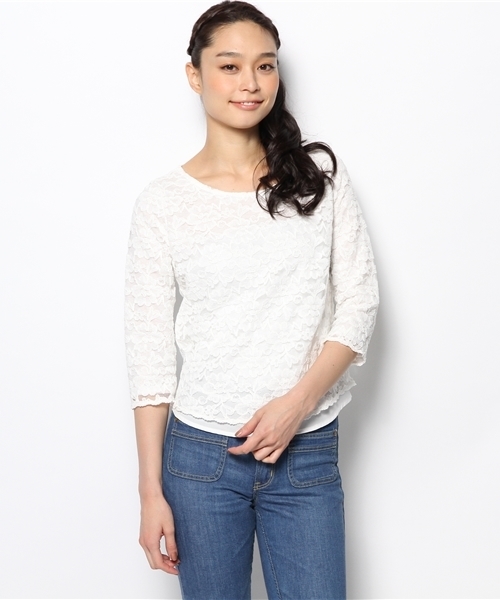 VIS（ビス）の「裏地配色レースプルオーバー（Tシャツ/カットソー・レディース・ホワイト/ホワイト系その他/グリーン系その他/サックスブルー/タン・MEDIUM）」の6枚目の写真