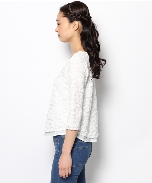 VIS（ビス）の「裏地配色レースプルオーバー（Tシャツ/カットソー・レディース・ホワイト/ホワイト系その他/グリーン系その他/サックスブルー/タン・MEDIUM）」の7枚目の写真