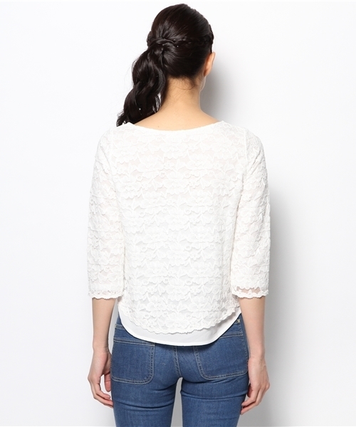 VIS（ビス）の「裏地配色レースプルオーバー（Tシャツ/カットソー・レディース・ホワイト/ホワイト系その他/グリーン系その他/サックスブルー/タン・MEDIUM）」の8枚目の写真
