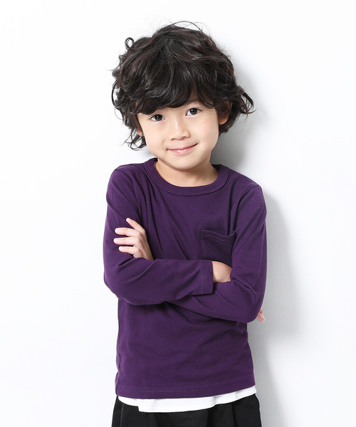 devirock(デビロック)の「クルーネック長袖Tシャツ(Tシャツ/カットソー・キッズ・ホワイト/キャメル/イエロー系その他/ラベンダー/レッド系その他/パープル系その他/スモークピンク/モカ/ライトブラウン/杢グレー/ブルー系その他/グリーン系その他/グリーン系その他2/カーキ/ネイビー/パープル/ブラック・80cm/90cm/110cm/100cm/120cm/130cm/160cm/150cm/140cm)」の12枚目の写真