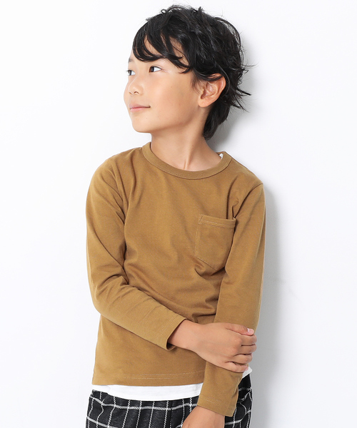 devirock(デビロック)の「クルーネック長袖Tシャツ(Tシャツ/カットソー・キッズ・ホワイト/キャメル/イエロー系その他/ラベンダー/レッド系その他/パープル系その他/スモークピンク/モカ/ライトブラウン/杢グレー/ブルー系その他/グリーン系その他/グリーン系その他2/カーキ/ネイビー/パープル/ブラック・80cm/90cm/110cm/100cm/120cm/130cm/160cm/150cm/140cm)」の5枚目の写真