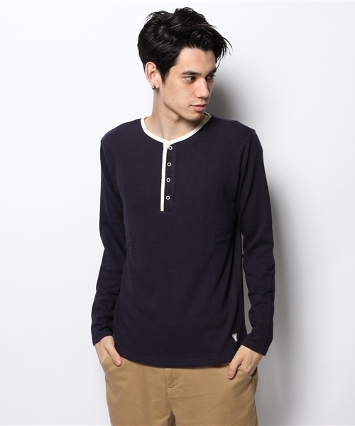 coen（コーエン）の「コットンレーヨンヘンリーネックカットソー（Tシャツ/カットソー・メンズ・オフホワイト/グレー/ネイビー・MEDIUM/LARGE/SMALL/X-LARGE）」の3枚目の写真