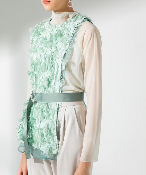 UNITED TOKYO（ユナイテッドトウキョウ）の「YURAGI ジャガードトップス（シャツ/ブラウス・レディース・ベージュ/グリーン・0）」の18枚目の写真