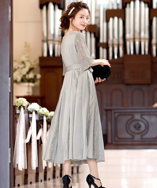 セール】ロング&七分袖フォーマルハイウエス結婚式ワンピースドレス