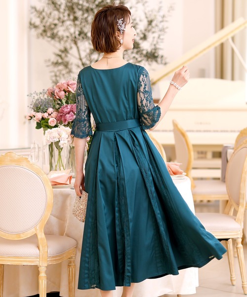 ロング&七分袖フォーマルハイウエス結婚式ワンピースドレス