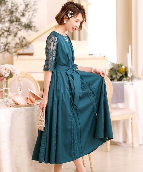 ロング&七分袖フォーマルハイウエス結婚式ワンピースドレス