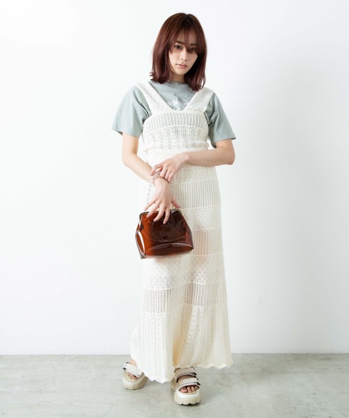 WEGO（ウィゴー）の「WEGO/【セットアップ対応商品】透かし編みニットスカート（スカート・レディース・カーキ/ホワイト・FREE）」の4枚目の写真