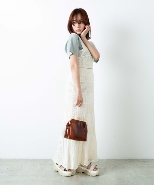 WEGO（ウィゴー）の「WEGO/【セットアップ対応商品】透かし編みニットスカート（スカート・レディース・カーキ/ホワイト・FREE）」の5枚目の写真