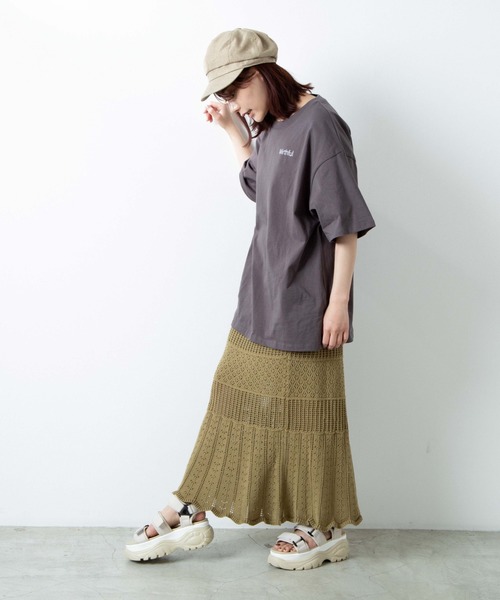 WEGO（ウィゴー）の「WEGO/【セットアップ対応商品】透かし編みニットスカート（スカート・レディース・カーキ/ホワイト・FREE）」の9枚目の写真