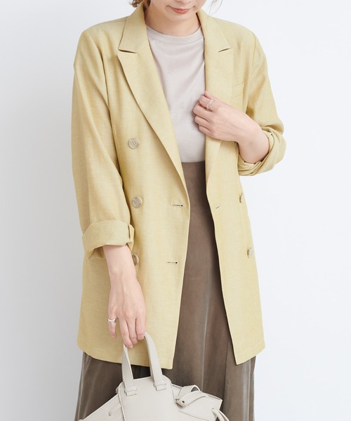 DouDou（ドゥドゥ）の「Wシャツジャケット（テーラードジャケット・レディース・ブラック/ベージュ/イエロー・FREE）」の3枚目の写真