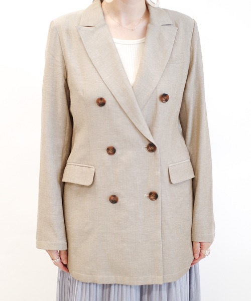 DouDou（ドゥドゥ）の「Wシャツジャケット（テーラードジャケット・レディース・ブラック/ベージュ/イエロー・FREE）」の6枚目の写真