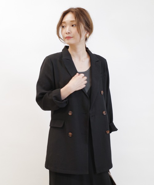 DouDou（ドゥドゥ）の「Wシャツジャケット（テーラードジャケット・レディース・ブラック/ベージュ/イエロー・FREE）」の13枚目の写真