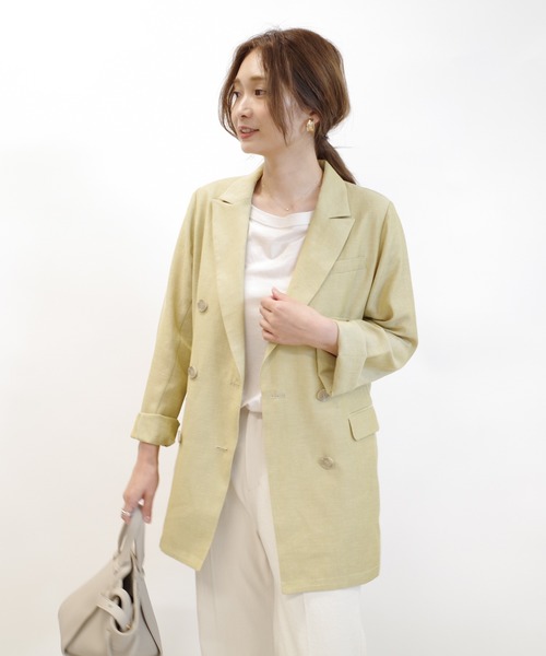DouDou（ドゥドゥ）の「Wシャツジャケット（テーラードジャケット・レディース・ブラック/ベージュ/イエロー・FREE）」の14枚目の写真