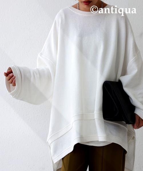 antiqua(アンティカ)の「裏毛スリットトップス(スウェット・レディース・ホワイト/ブルー系その他/ピンク系その他/モカ/ベージュ/ブラック/パープル系その他・FREE)」の13枚目の写真